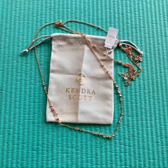 Kendra Scott 14K Rose Gold Winifred Necklace Cubic Zirconia Lariat Closure - Picture 6 of 6